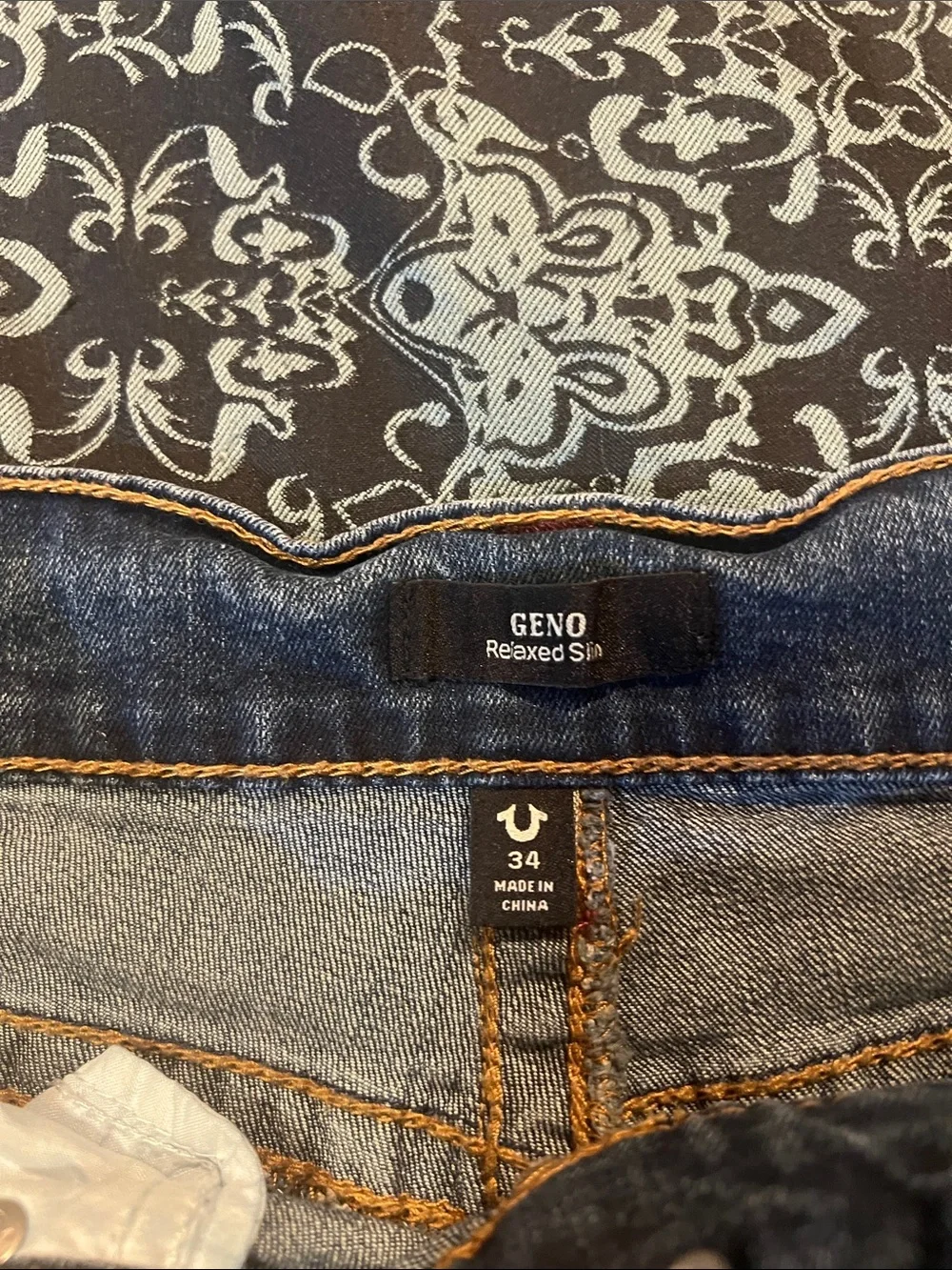 True Religion Men's Skinny Jeans in Dark Blue Denim with Contrast Stitching